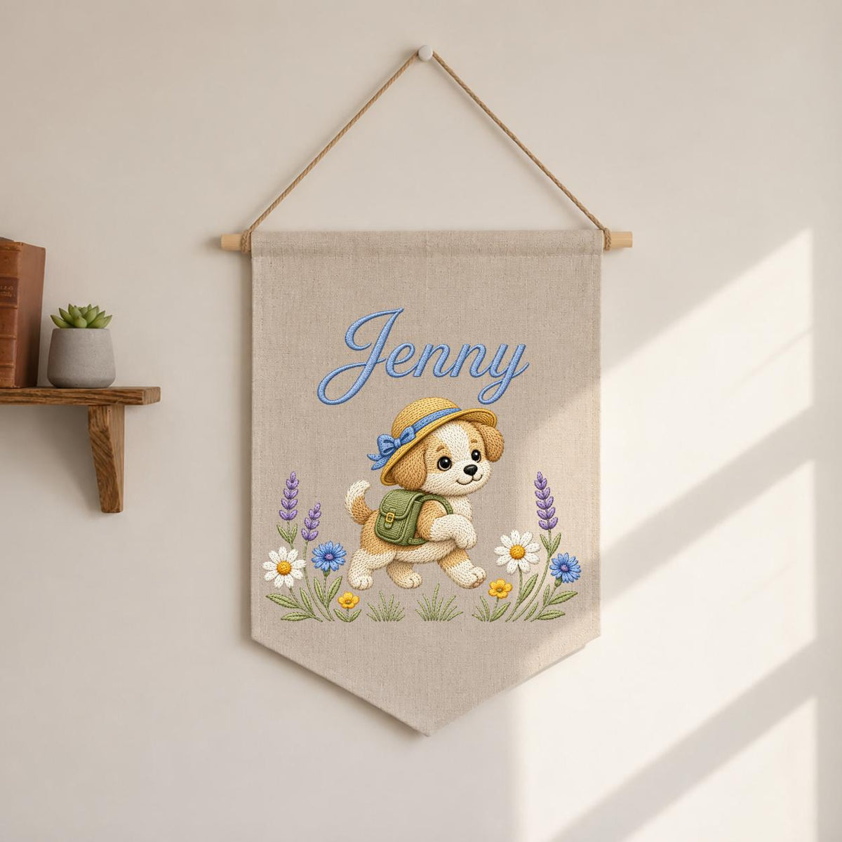 Personalized Puppy Dog Embroidered Pennant Banner, Adventure Nursery Wall Decor