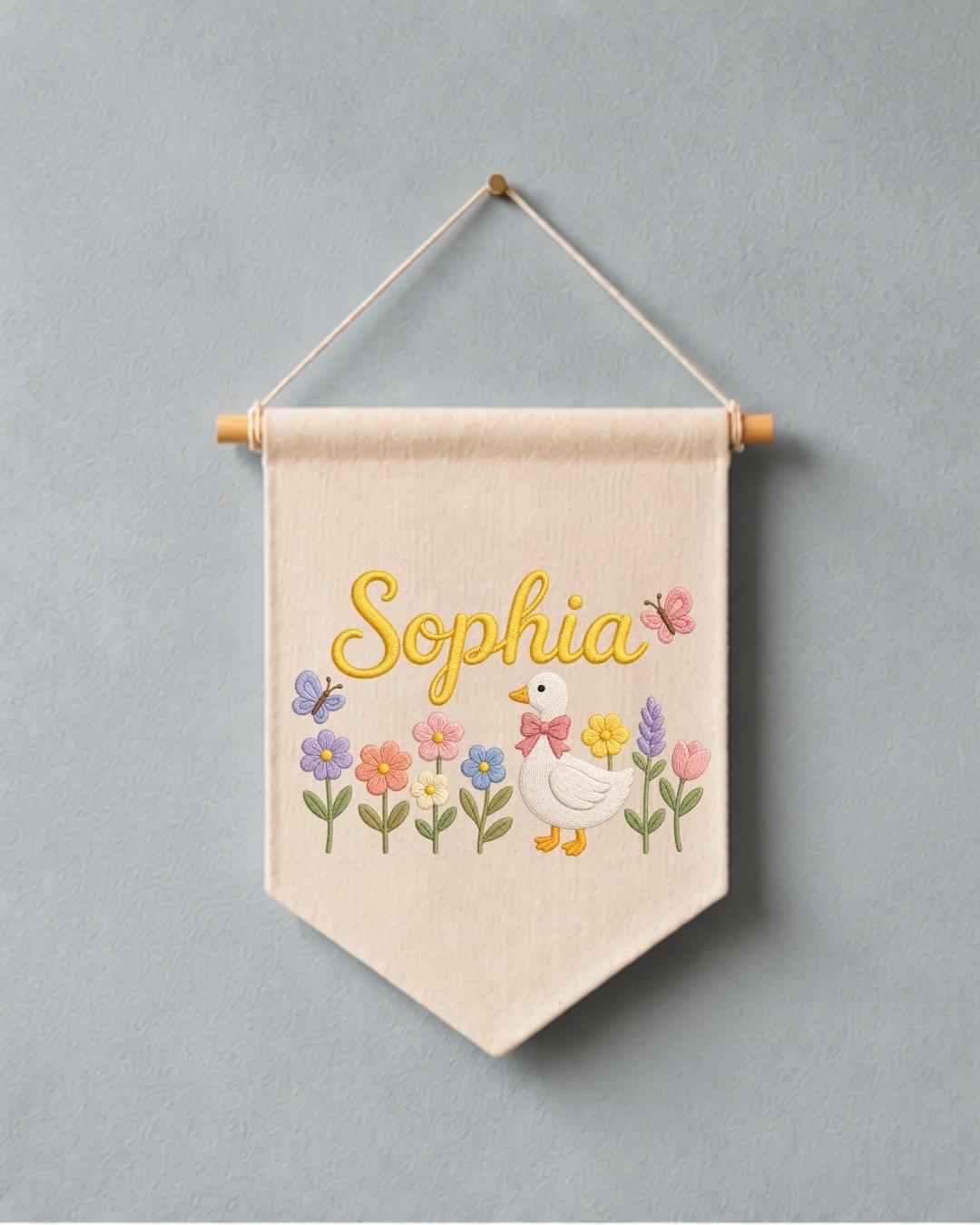Personalized Baby Birth Stats Wall Hanging, Custom Name Embroidered Nursery Banner, Floral Butterfly Newborn Keepsake, Baby Girl Gift