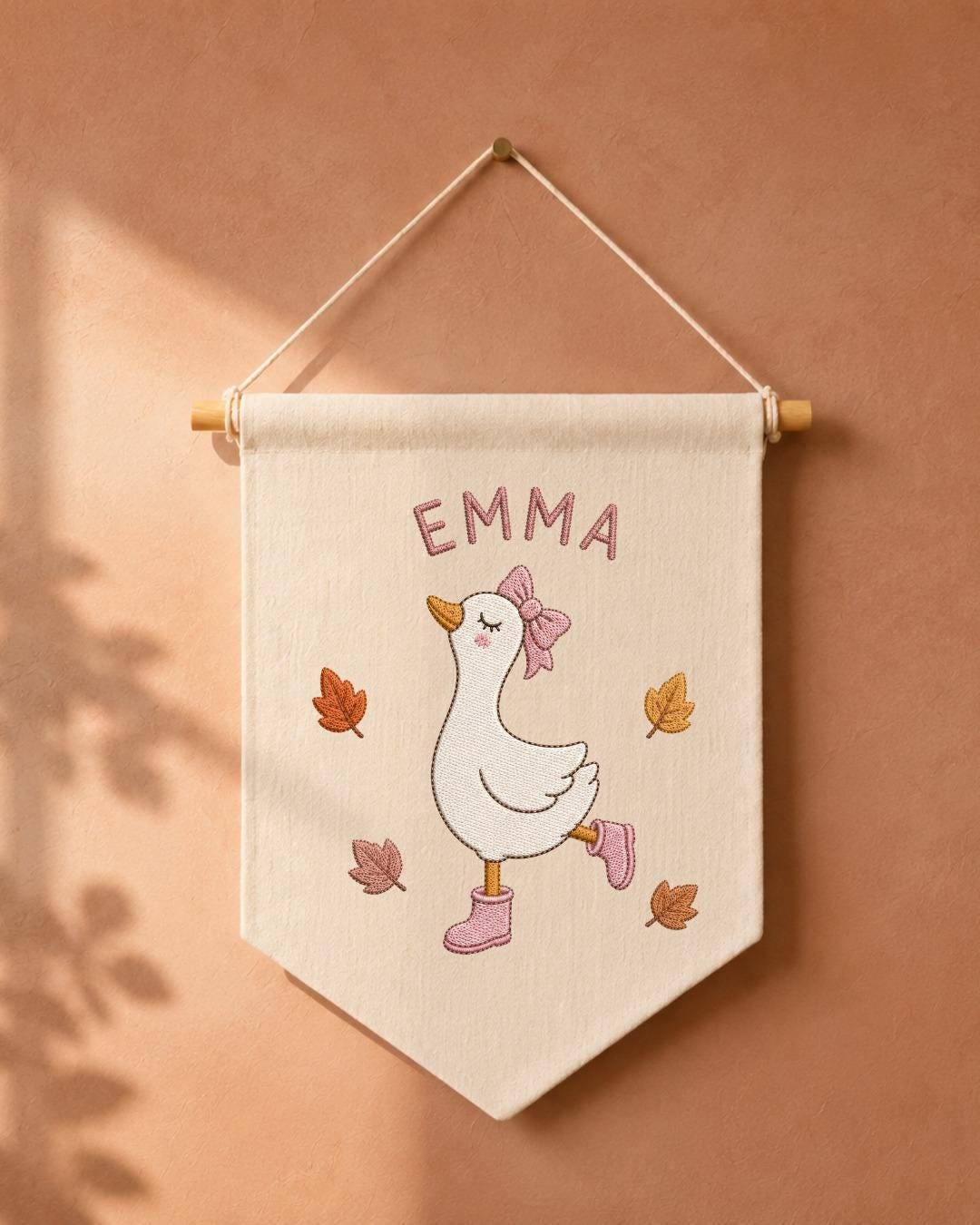 Personalized Goose Nursery Wall Hanging, Custom Name Embroidered Banner, Autumn Baby Girl Room Decor, Fall Goose Baby Shower Gift