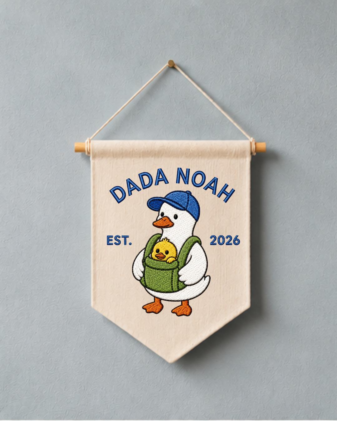 Personalized Dada Goose Wall Hanging, Custom Dad Name Embroidered Banner, New Dad Gift, Baby Announcement Nursery Decor, Est 2026