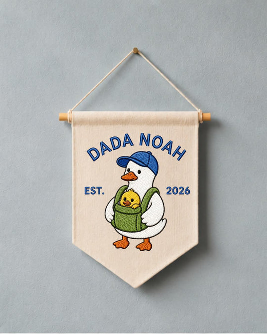 Personalized Dada Goose Wall Hanging, Custom Dad Name Embroidered Banner, New Dad Gift, Baby Announcement Nursery Decor, Est 2026