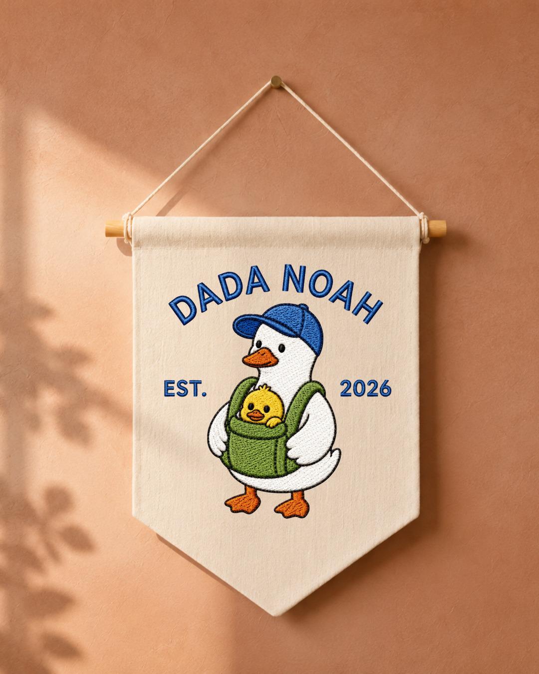 Personalized Dada Goose Wall Hanging, Custom Dad Name Embroidered Banner, New Dad Gift, Baby Announcement Nursery Decor, Est 2026
