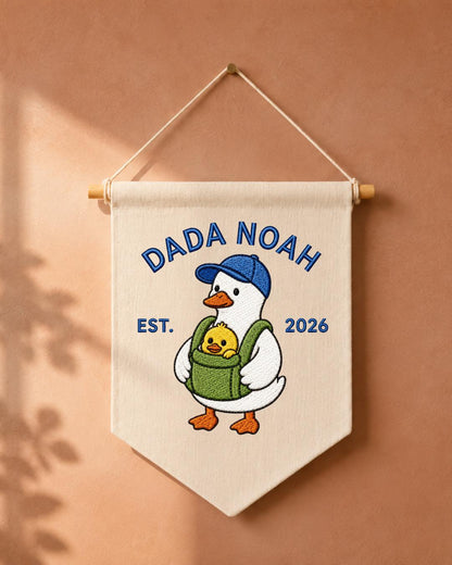 Personalized Dada Goose Wall Hanging, Custom Dad Name Embroidered Banner, New Dad Gift, Baby Announcement Nursery Decor, Est 2026