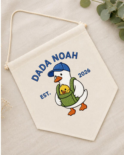 Personalized Dada Goose Wall Hanging, Custom Dad Name Embroidered Banner, New Dad Gift, Baby Announcement Nursery Decor, Est 2026
