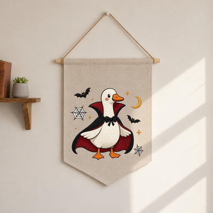 Embroidered Dracula Duck Halloween Banner, Vampire Goose Nursery Decor