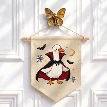 Embroidered Dracula Duck Halloween Banner, Vampire Goose Nursery Decor