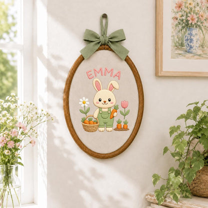 Personalized Embroidered Bunny Hoop Art, Custom Name Nursery Decor