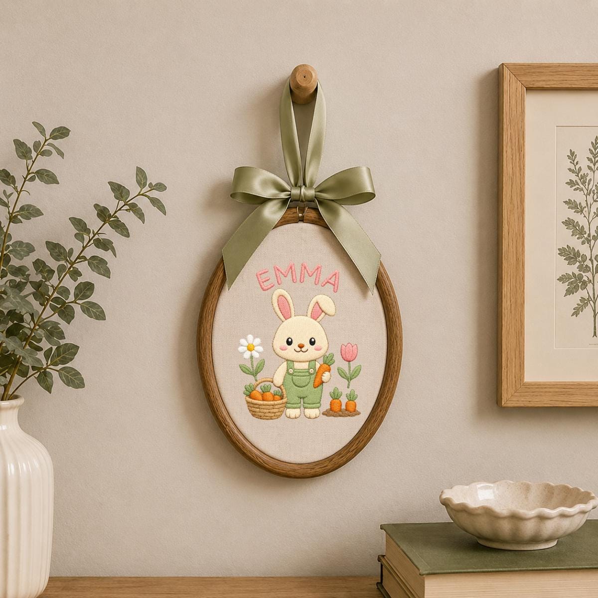 Personalized Embroidered Bunny Hoop Art, Custom Name Nursery Decor