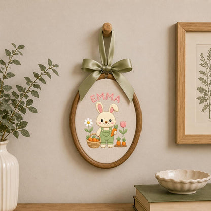 Personalized Embroidered Bunny Hoop Art, Custom Name Nursery Decor