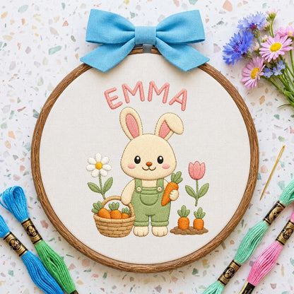 Personalized Embroidered Bunny Hoop Art, Custom Name Nursery Decor