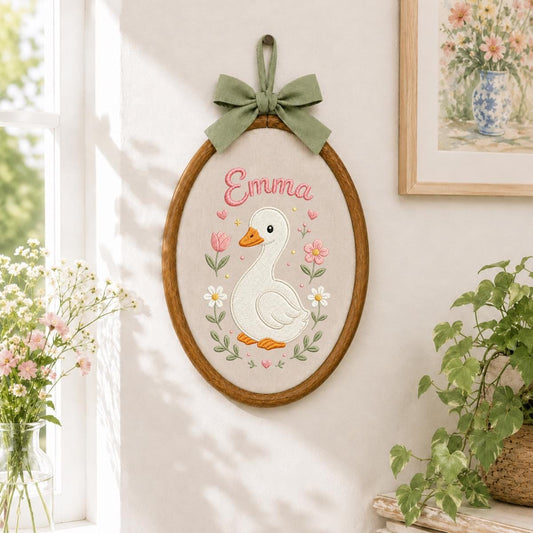 Personalized Embroidered Goose Hoop Art, Custom Name Nursery Decor