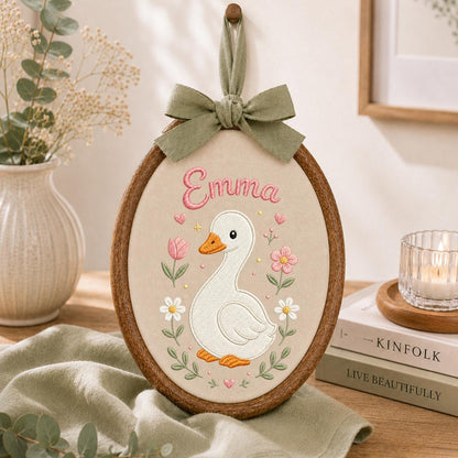 Personalized Embroidered Goose Hoop Art, Custom Name Nursery Decor