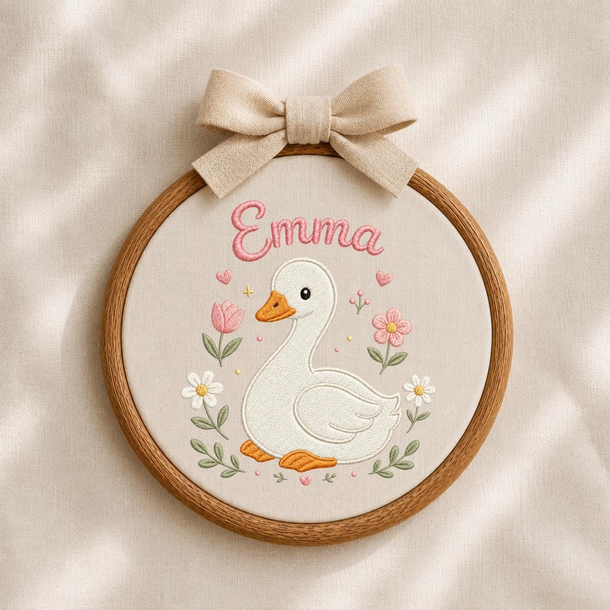 Personalized Embroidered Goose Hoop Art, Custom Name Nursery Decor
