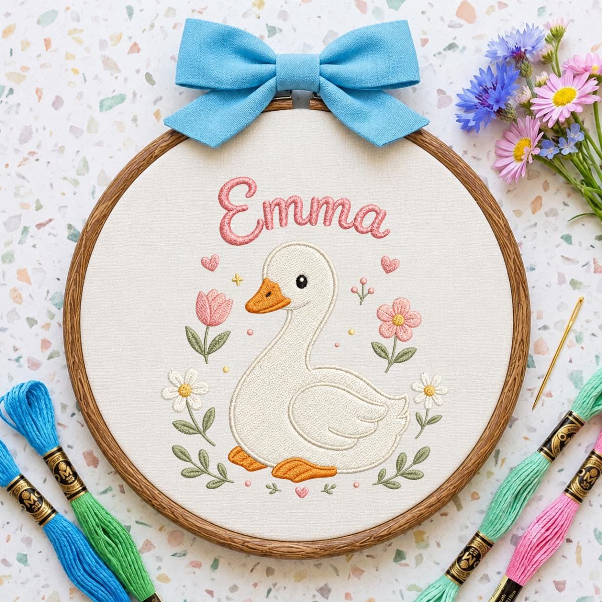 Personalized Embroidered Goose Hoop Art, Custom Name Nursery Decor
