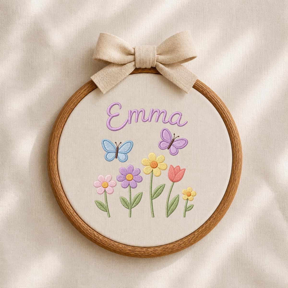 Personalized Embroidered Hoop Art, Butterfly Floral Nursery Name Sign
