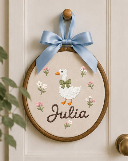 Personalized Goose Embroidery Hoop, Custom Baby Name Ornament, Floral Nursery Wall Decor, Baby Girl Room Decor, Newborn Gift