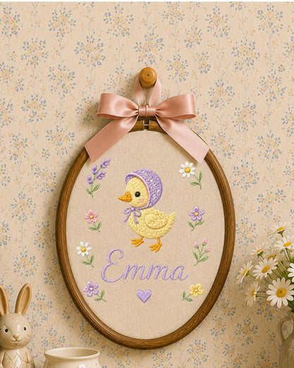 Personalized Duck Embroidery Hoop, Custom Baby Name Ornament, Floral Nursery Wall Decor, Baby Girl Room Decor, Newborn Keepsake Gift