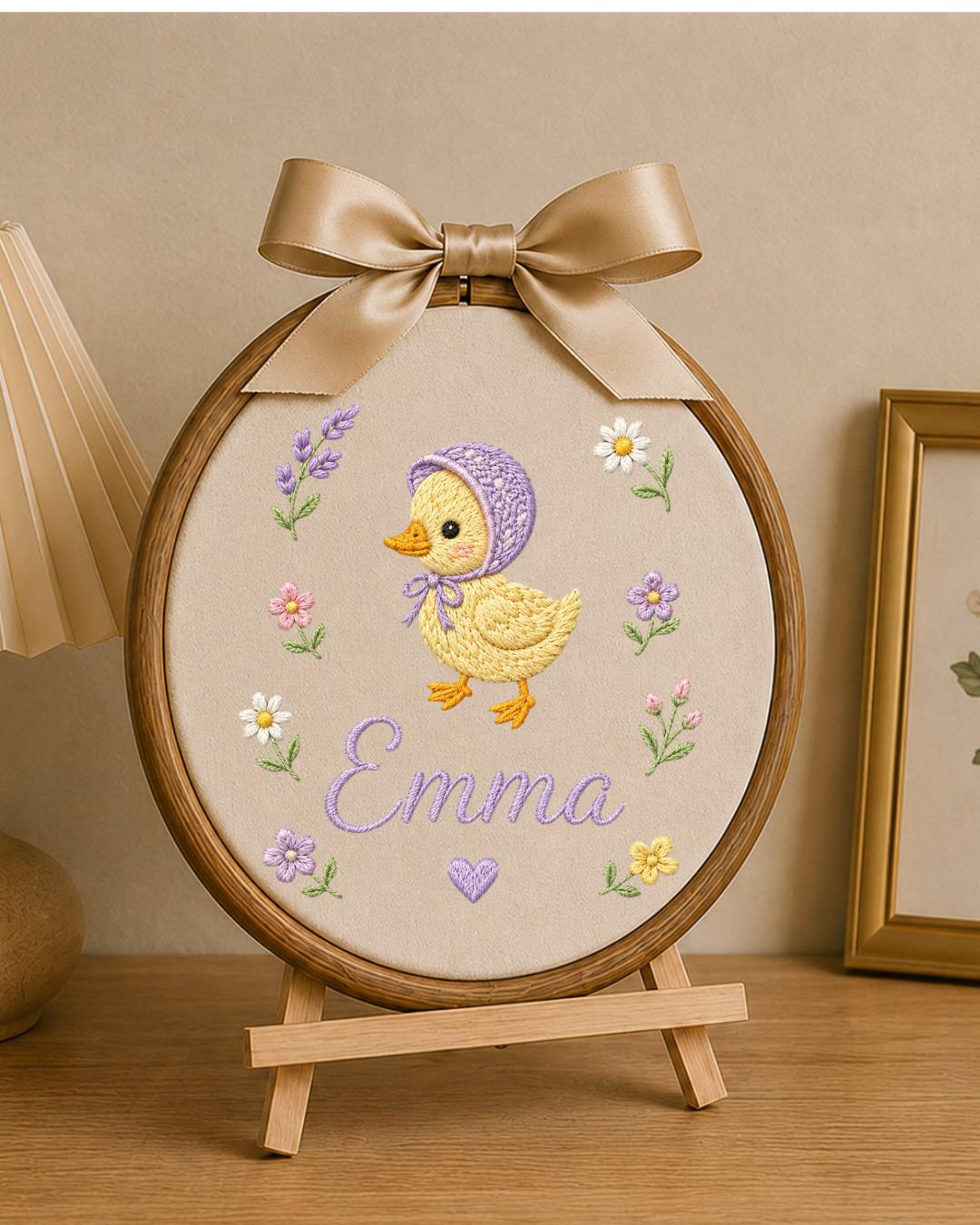 Personalized Duck Embroidery Hoop, Custom Baby Name Ornament, Floral Nursery Wall Decor, Baby Girl Room Decor, Newborn Keepsake Gift