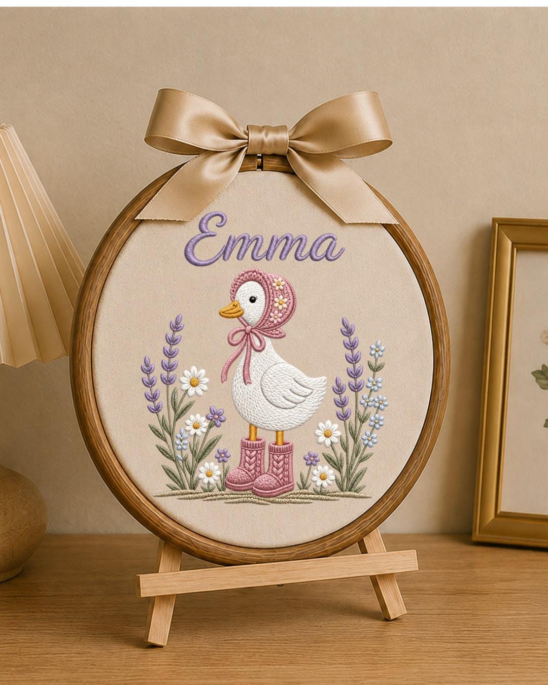 Personalized Goose Embroidery Hoop, Custom Baby Name Ornament, Floral Nursery Wall Decor, Baby Girl Room Decor, Newborn Keepsake Gift