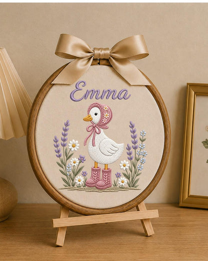 Personalized Goose Embroidery Hoop, Custom Baby Name Ornament, Floral Nursery Wall Decor, Baby Girl Room Decor, Newborn Keepsake Gift
