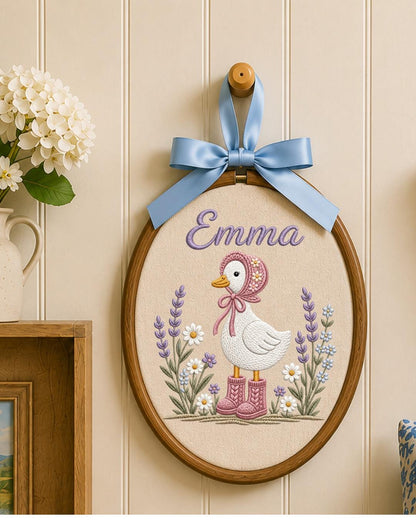 Personalized Goose Embroidery Hoop, Custom Baby Name Ornament, Floral Nursery Wall Decor, Baby Girl Room Decor, Newborn Keepsake Gift