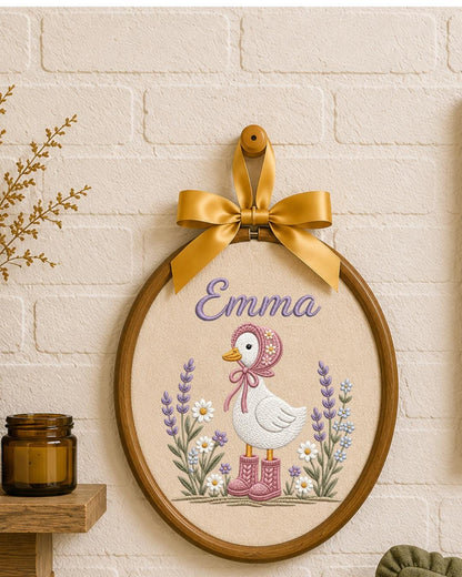 Personalized Goose Embroidery Hoop, Custom Baby Name Ornament, Floral Nursery Wall Decor, Baby Girl Room Decor, Newborn Keepsake Gift