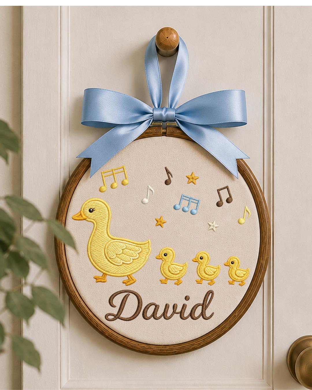 Personalized Duck Family Embroidery Hoop, Custom Baby Name Ornament, Mama Duck Nursery Decor, Baby Boy Room Sign, Newborn Keepsake Gift