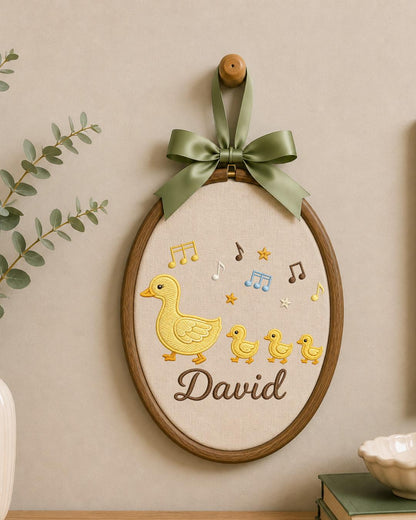 Personalized Duck Family Embroidery Hoop, Custom Baby Name Ornament, Mama Duck Nursery Decor, Baby Boy Room Sign, Newborn Keepsake Gift