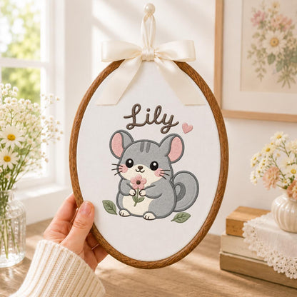 Personalized Chinchilla Embroidered Hoop Art, Woodland Nursery Decor