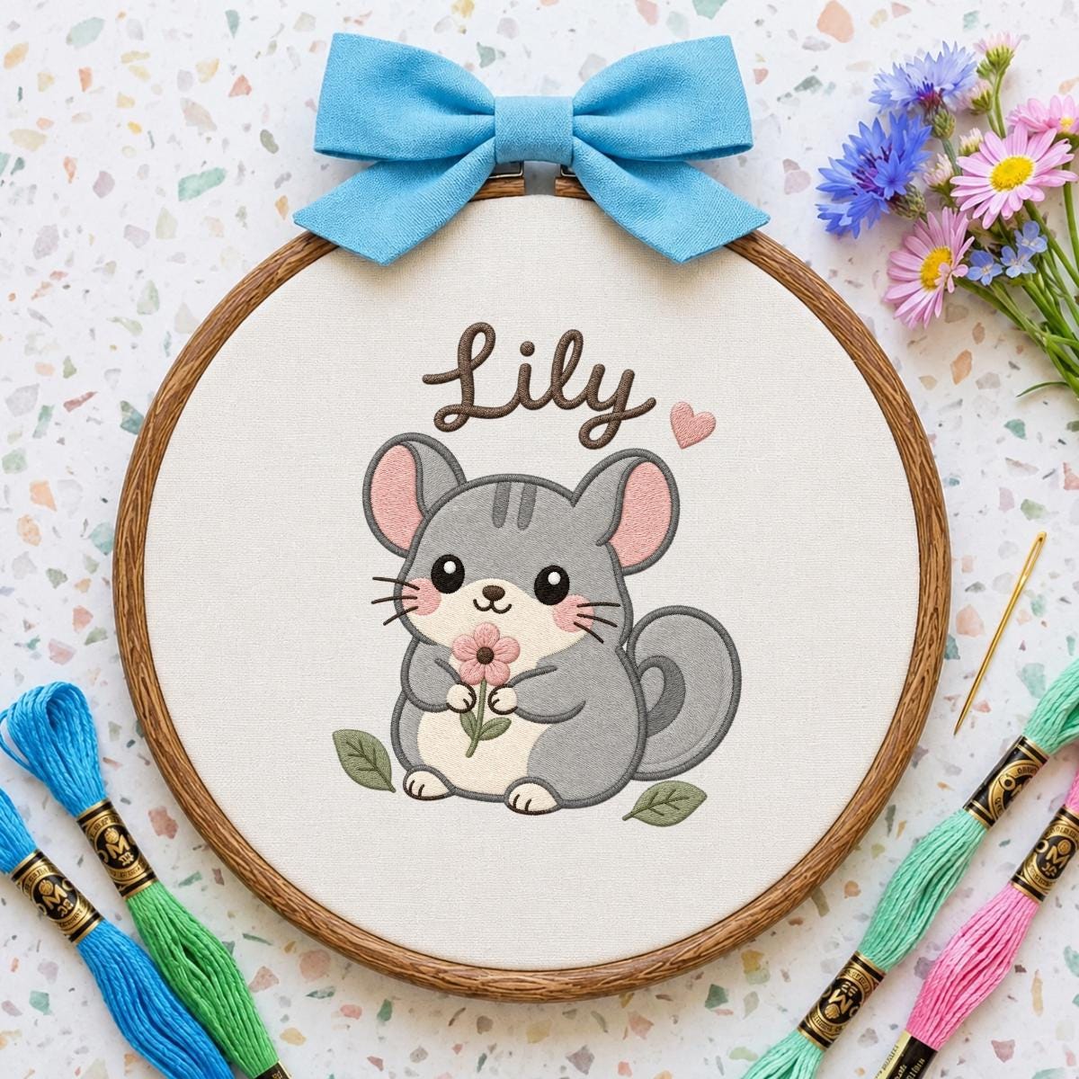 Personalized Chinchilla Embroidered Hoop Art, Woodland Nursery Decor