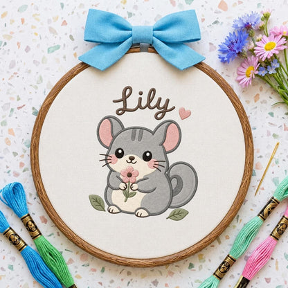 Personalized Chinchilla Embroidered Hoop Art, Woodland Nursery Decor