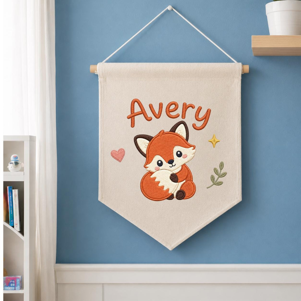 Personalized Embroidered Fox Name Banner, Woodland Nursery Wall Hanging