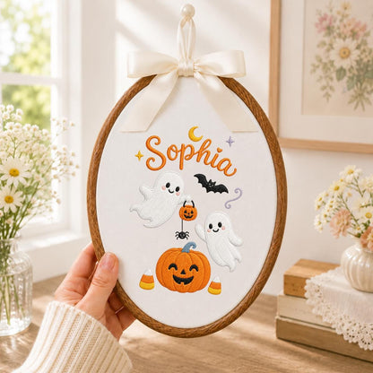 Personalized Embroidered Halloween Hoop Art, Custom Name Wall Decor