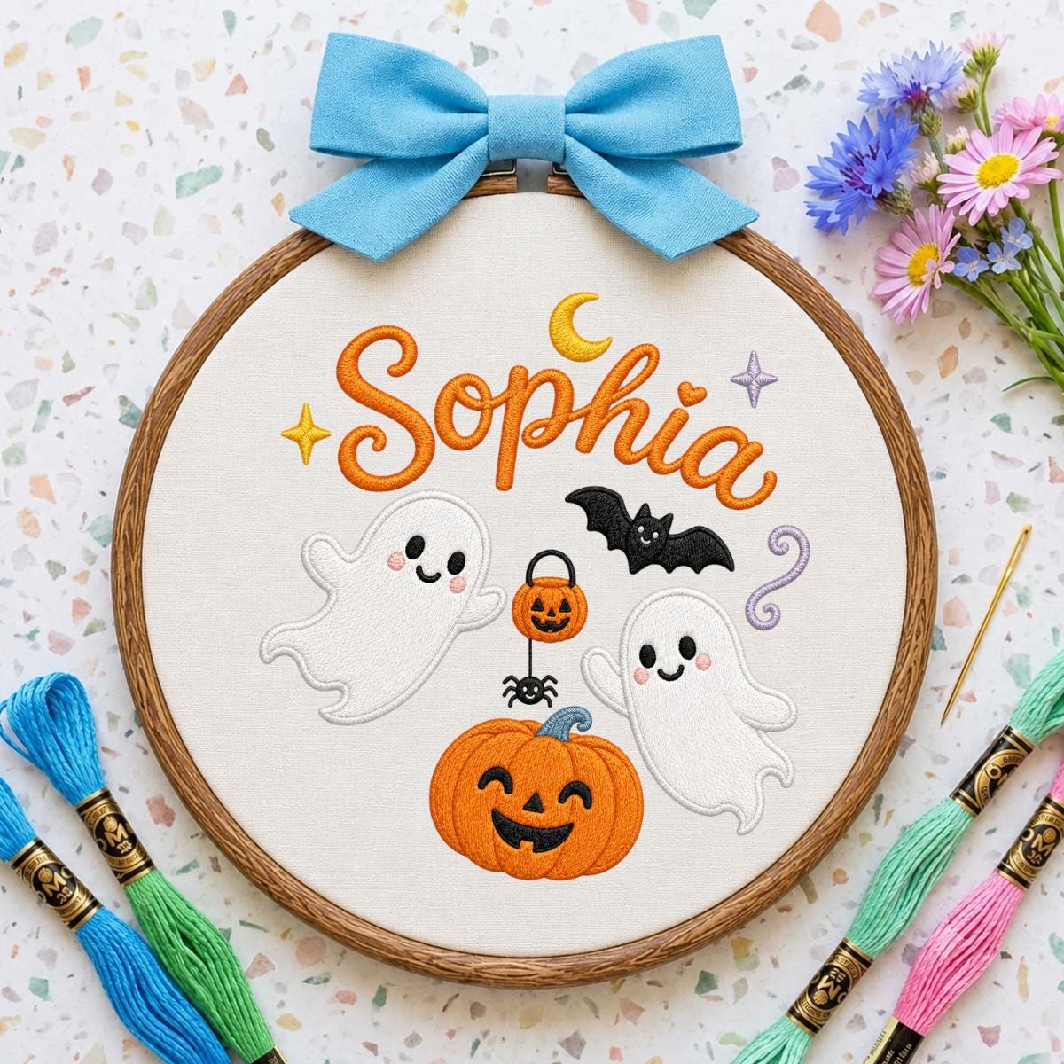 Personalized Embroidered Halloween Hoop Art, Custom Name Wall Decor