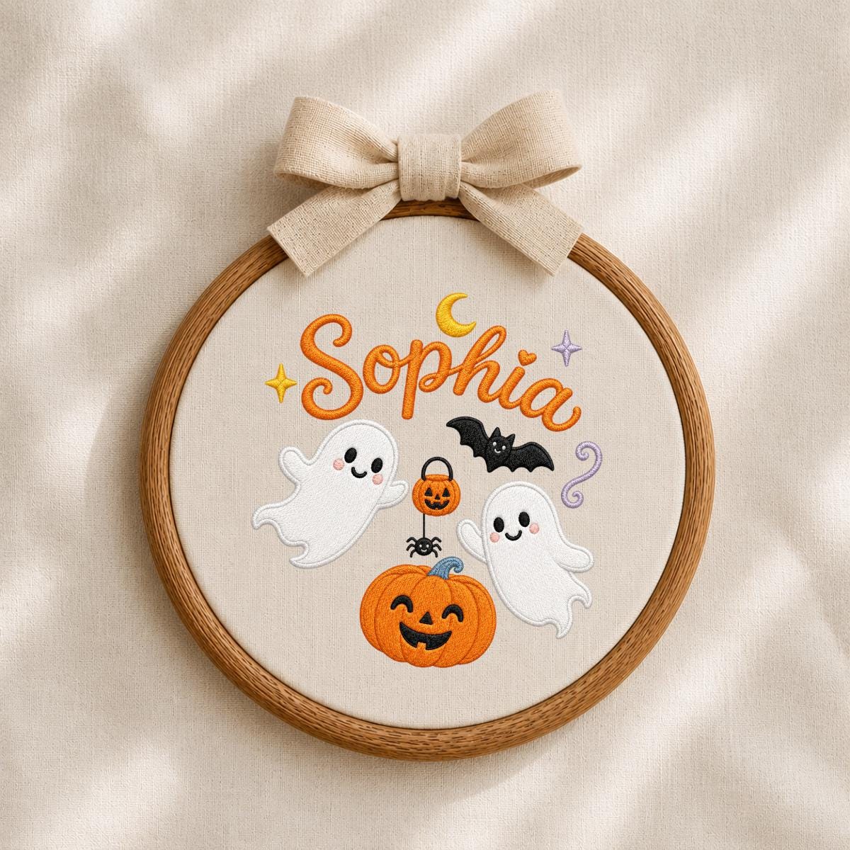 Personalized Embroidered Halloween Hoop Art, Custom Name Wall Decor