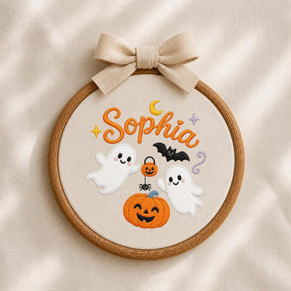 Personalized Embroidered Halloween Hoop Art, Custom Name Wall Decor