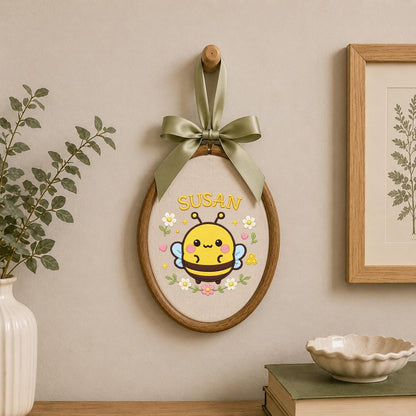 Personalized Embroidered Hoop Art, Bumble Bee Name Decor, Floral Baby Nursery Wall Sign