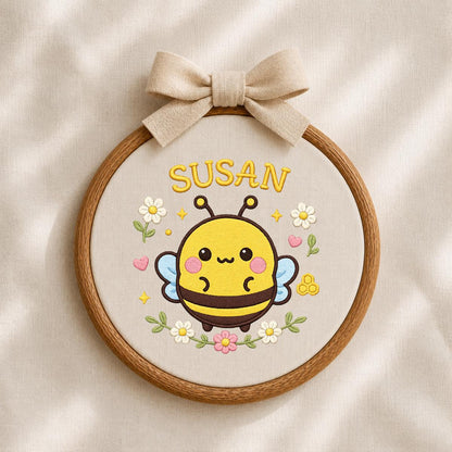Personalized Embroidered Hoop Art, Bumble Bee Name Decor, Floral Baby Nursery Wall Sign