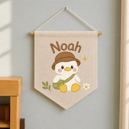 Personalized Duck Embroidered Name Banner, Adventure Nursery Wall Decor
