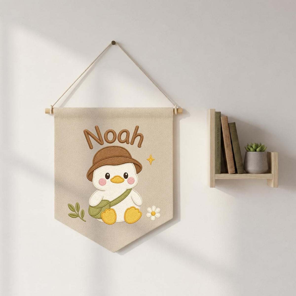 Personalized Duck Embroidered Name Banner, Adventure Nursery Wall Decor