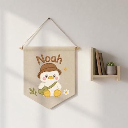 Personalized Duck Embroidered Name Banner, Adventure Nursery Wall Decor