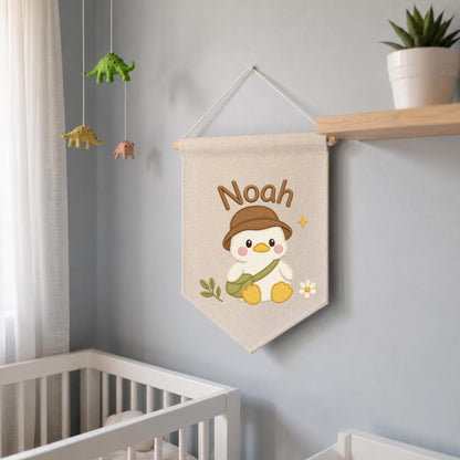 Personalized Duck Embroidered Name Banner, Adventure Nursery Wall Decor
