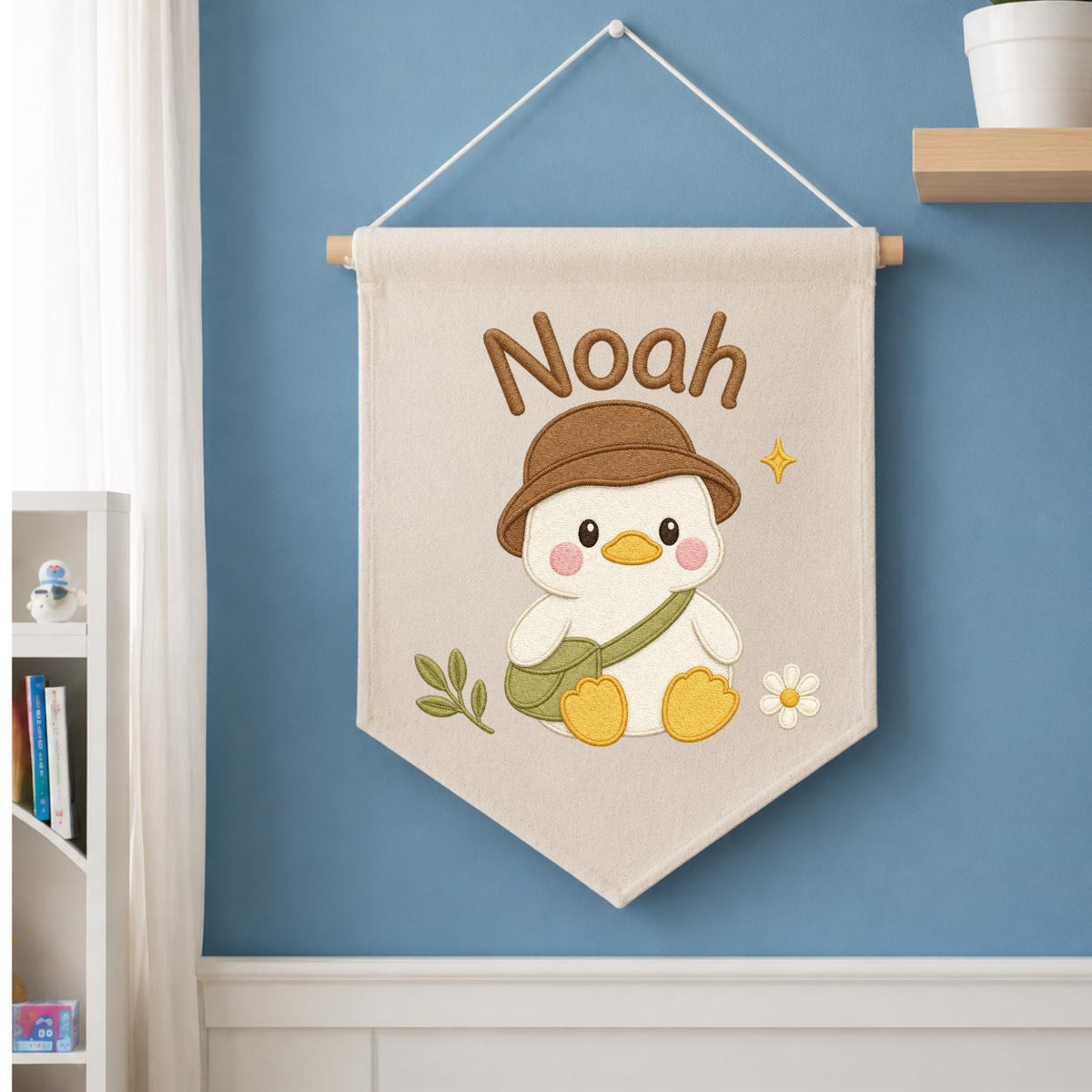 Personalized Duck Embroidered Name Banner, Adventure Nursery Wall Decor