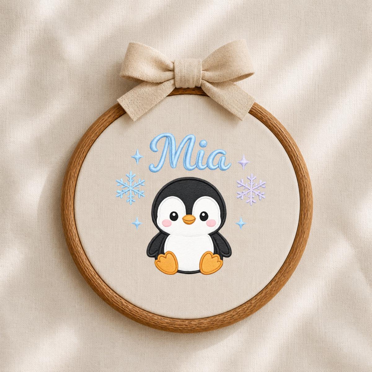 Personalized Penguin Embroidered Hoop Art, Custom Name Nursery Decor