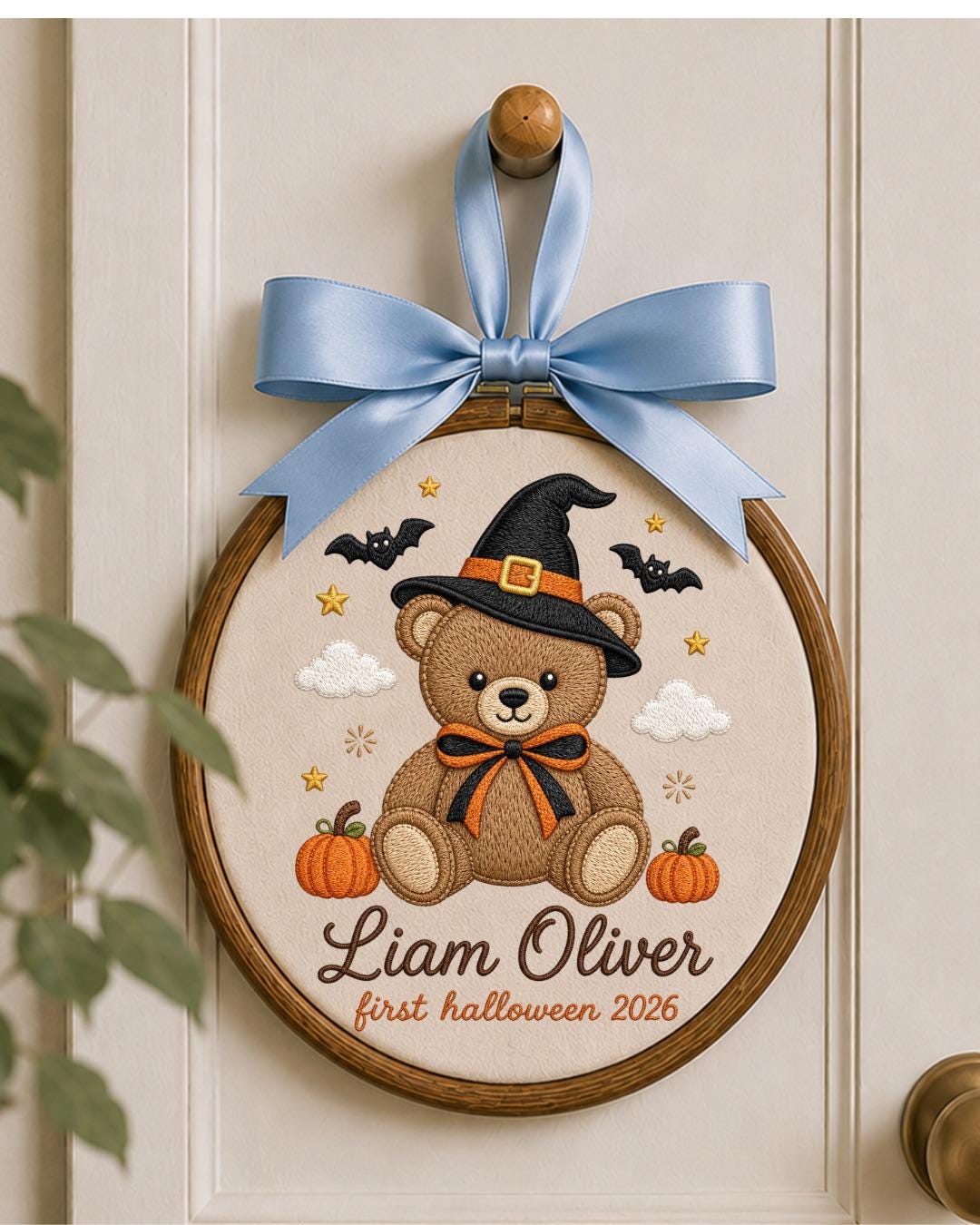 Personalized Embroidered Halloween Ornament, Baby First Halloween 2026 Keepsake, Custom Name Teddy Bear Hoop, Nursery Fall Decor