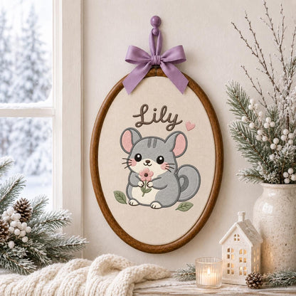 Personalized Chinchilla Embroidered Hoop Art, Custom Name Nursery Decor