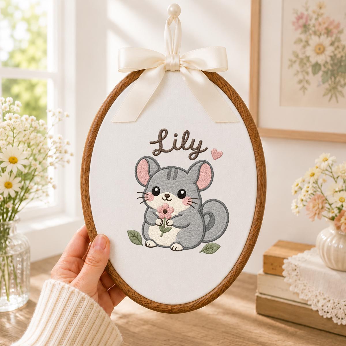 Personalized Chinchilla Embroidered Hoop Art, Custom Name Nursery Decor
