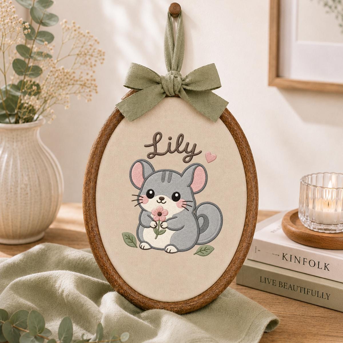Personalized Chinchilla Embroidered Hoop Art, Custom Name Nursery Decor