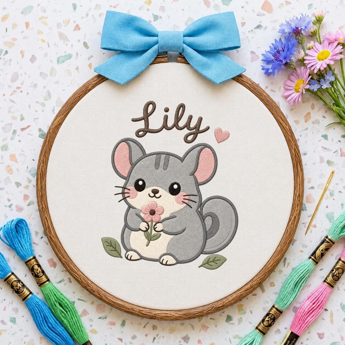 Personalized Chinchilla Embroidered Hoop Art, Custom Name Nursery Decor