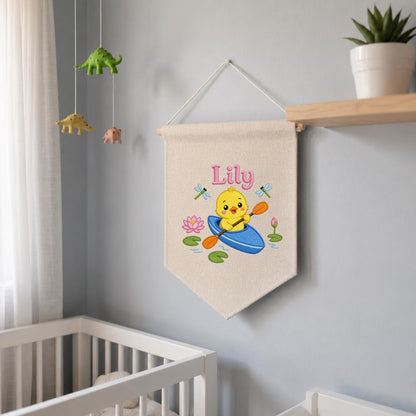 Personalized Embroidered Duckling Kayak Banner, Nursery Pond Decor